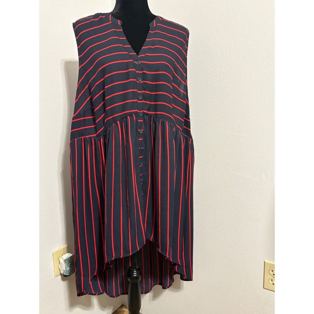 Torrid Womens 3 Plus Black Red Striped Sleeveless High Low Button Front Tunic